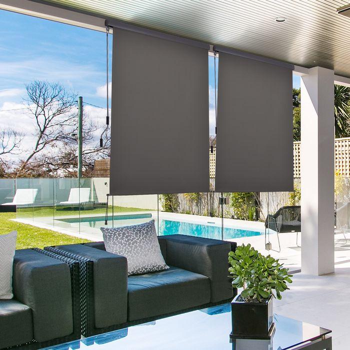 Actual product image Swisshandel24 Vertical awning balcony windbreak & privacy screen, hand crank, polyester+aluminium, grey, 140x250cm (1.40 m)