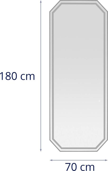 Produktbild Physa Friseurspiegel mit LED-Beleuchtung 180 x 70 cm extra flach achteckig silberner Rahmen (180 x 70 cm)