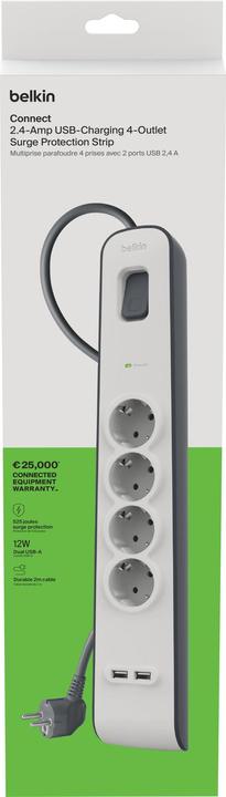 Actual product image Belkin Steckdosenleiste 4-fach 2 Meter Netzkabel BSV400vf2M-V2 (4 x, 2 m)
