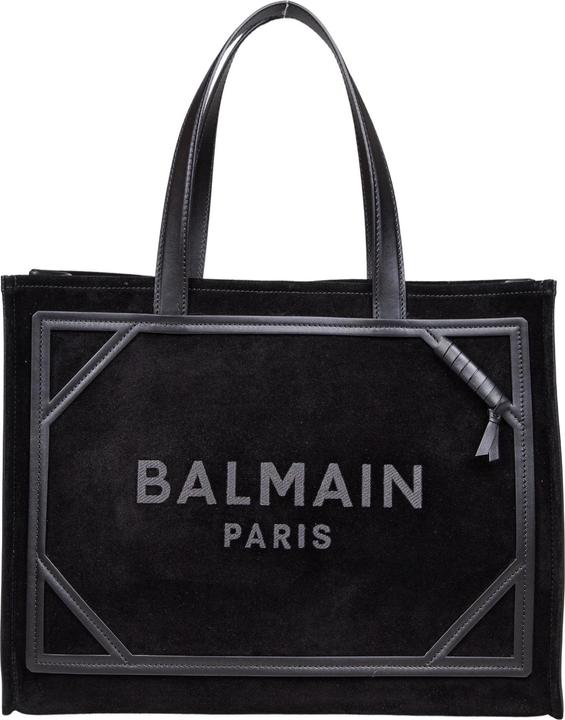 Balmain b-army medium suede shopper bag with logo color black