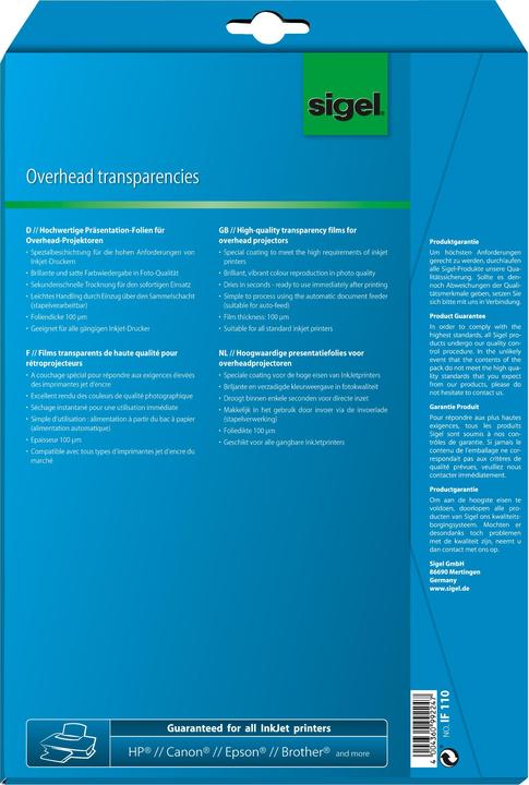 Produktbild Sigel Inkjet Overhead-Folien (100 g/m², 10 x)