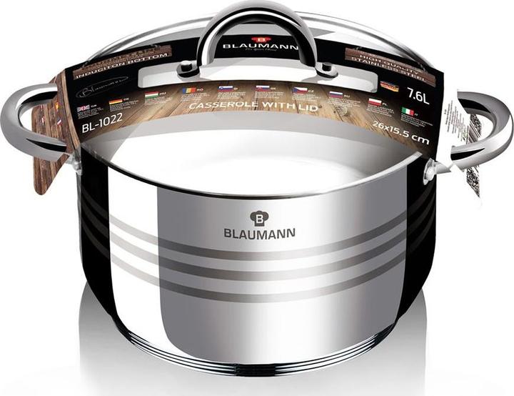 Immagine prodotto Blaumann Casseruola con coperchio 7.6L Ø 26cm Linea Gourmet (26 cm, Pentola, Acciaio inossidabile)