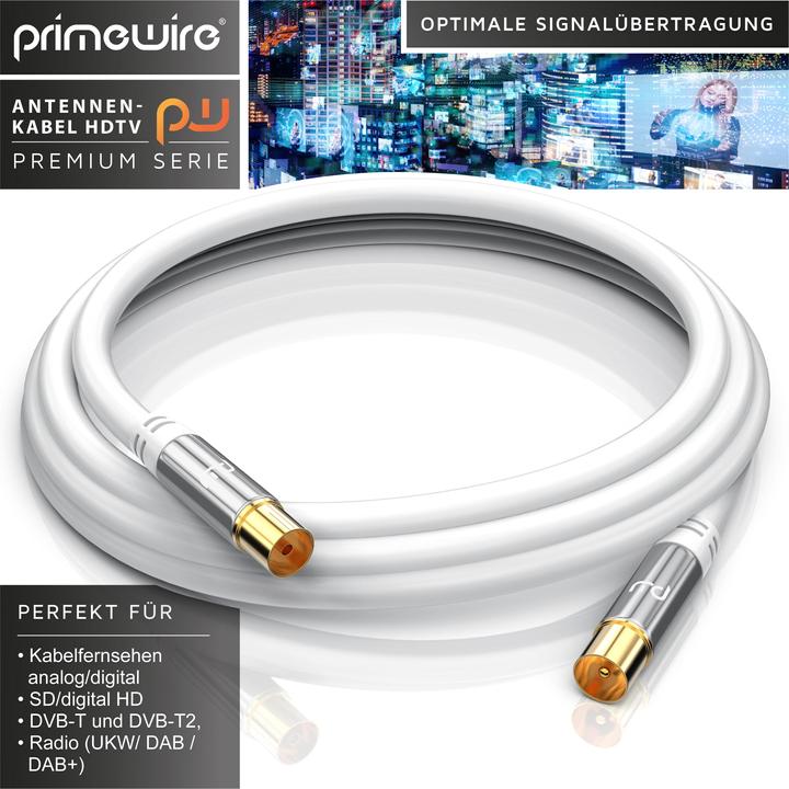 Image du produit Primewire Câble d'antenne HDTV | Câble coaxial Premium 135dB / 75 Ohm | FullHD / 4k Ultra HD | Câble TV (85 dB, Câble d'antenne)