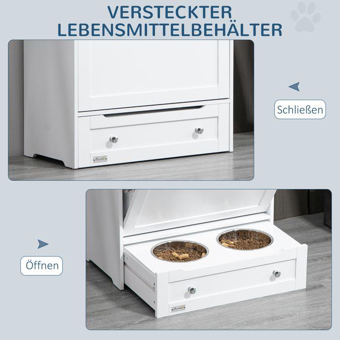 Actual product image Swisshandel24 Haustier-Futterschrank Tierfutterschrank mit 2 Edelstahlnäpfen, 3 Haken, Weiss