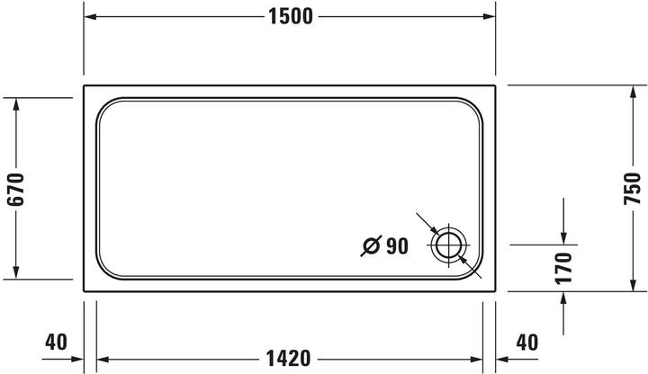 Actual product image Duravit Shower tray D-Code 1500 x 750 x 85 mm white smooth 7200990000000
