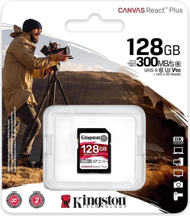 Image du produit Kingston Canvas React Plus SDXC (128 Go, SDXC, U3, UHS-II)