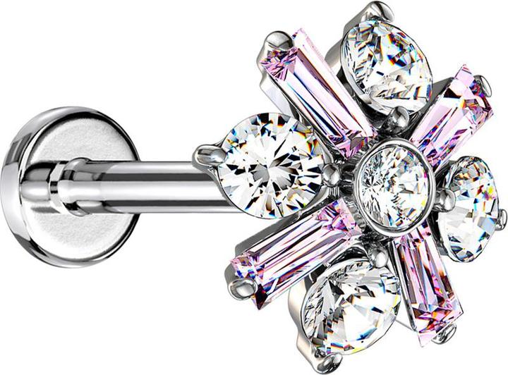 Actual product image Star Piercing Micro Labret internal thread silver cross crystal flower pink (Brass, Surgical steel 316L)