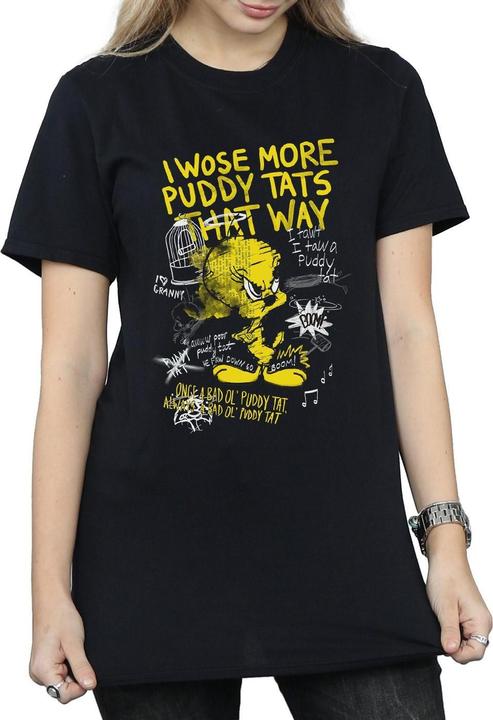 Actual product image Looney Tunes Womens/Ladies Tweety Pie More Puddy Tats Cotton Boyfriend T-Shirt (L)