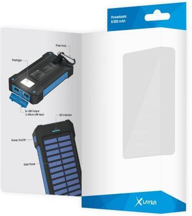 Actual product image Xlayer Powerbank PLUS Solar Black/Blue 8000mAh (8000 mAh, 5 W, 29.60 Wh)