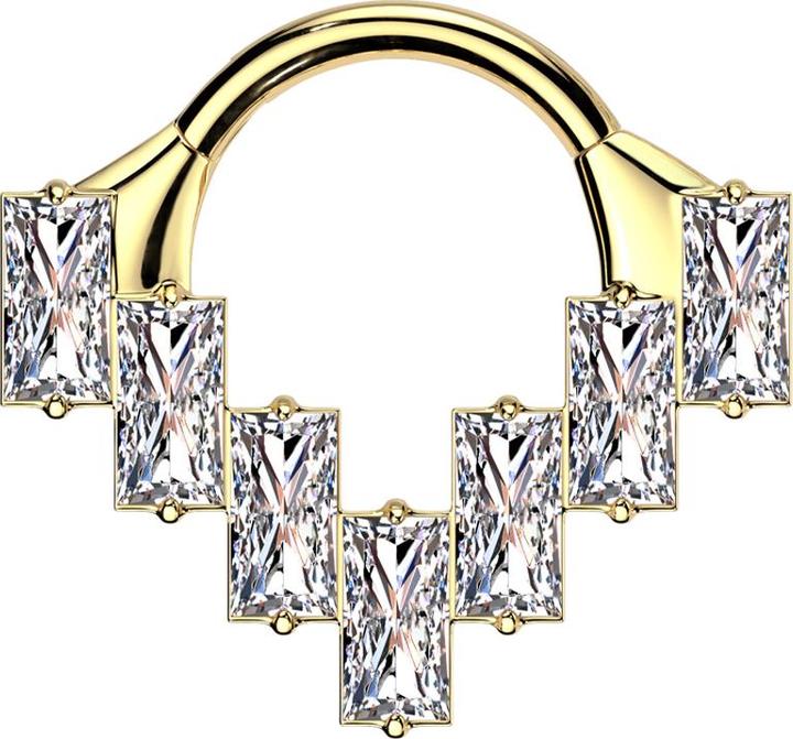 Star Piercing Micro Segmentring klappbar vergoldet sieben rechteckige Kristalle silber (Titan G23, ohne Messing)