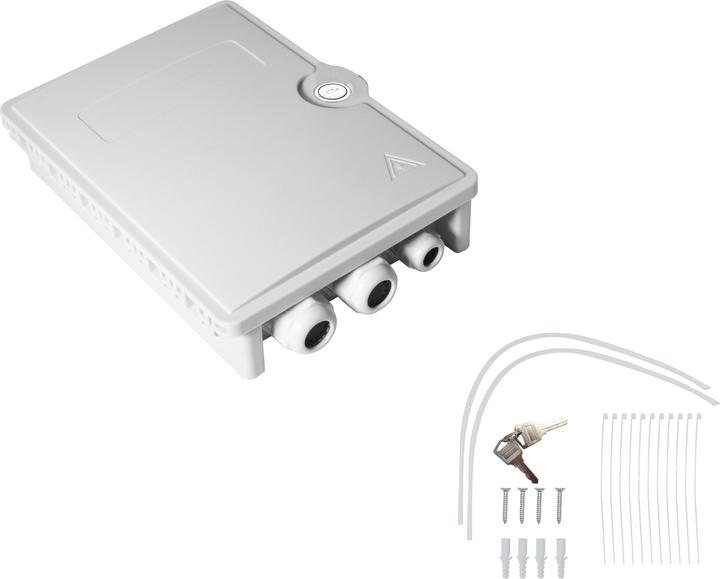 Produktbild Helos FTTH-Hausanschlussbox für max. 24 Fasern, 6x LC/QD oder SC/DX (Spleissbox)