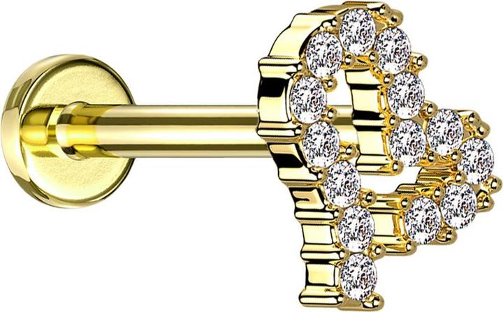 Image du produit Star Piercing Micro Labret femelle doré à l'or fin Coeur Cristaux argentés (Laiton, Acier chirurgical 316L)