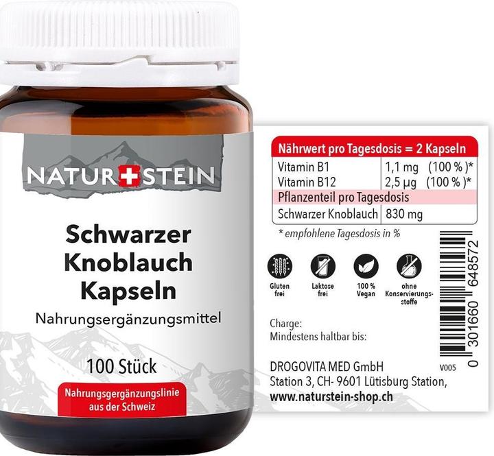 Nährwerte und Zutaten Naturstein Schwarzer Knoblauch (100 Stück, Kapseln, 156 g)