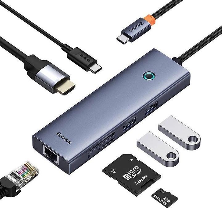 Immagine prodotto Baseus Hub 7w1 UltraJoy a 7 porte (da USB-C a 1xHDMI4K@30Hz + 2xUSB 3.0 + 1xPD +RJ45 + SD/TF3.0) (7 Porti)