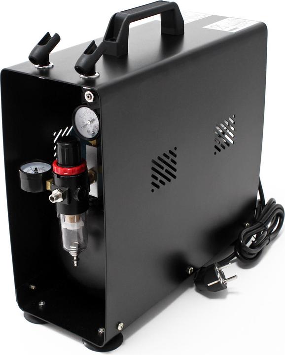 Actual product image Wiltec Airbrush Compressor AF196AW 6 bar Two-Cylinder Piston Compressor with 2-stage Switch and Air Tank