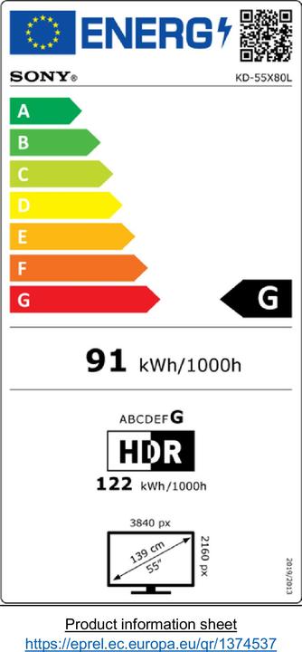 Etichetta energetica Sony KD-55X80L (55", X80L, LED, 4K, 2023)