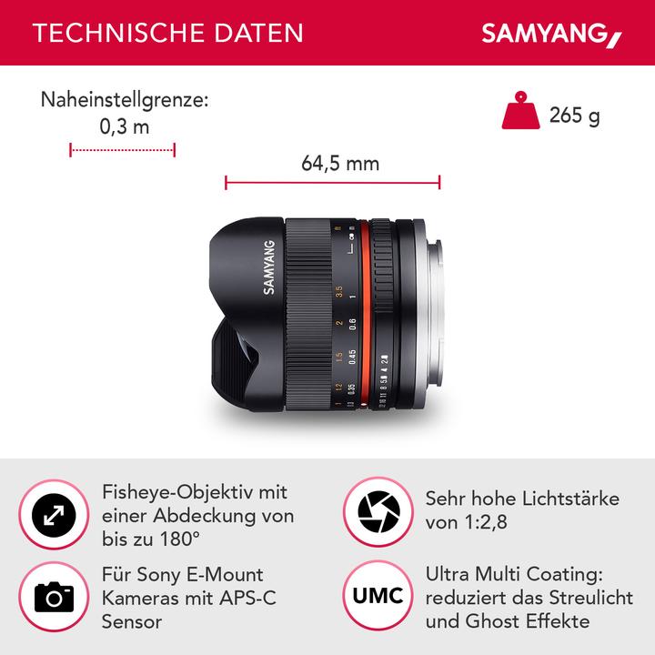 Image du produit Samyang 8mm f/2.8 II, Sony E (Sony E, APS-C / DX)