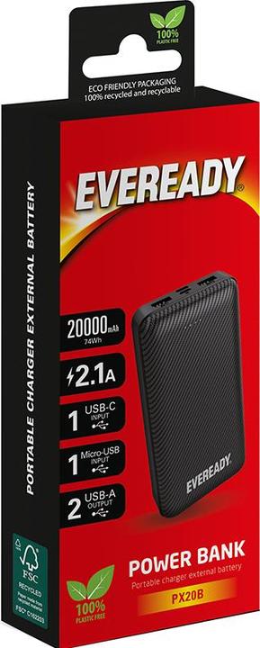 Produktbild Eveready PX20B - Powerbank 20000 mAh 2x USB-A (Schwarz) (20000 mAh, 74000 Wh)