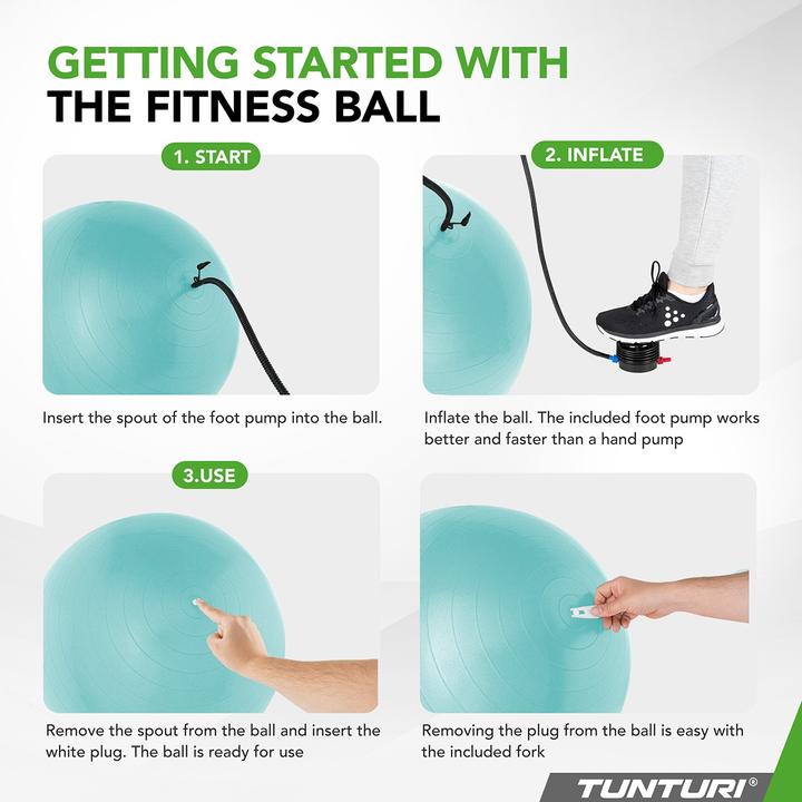 Actual product image Tunturi Gym Ball - Fitnessball reissfest ABS 75 cm Türkis (75 cm)