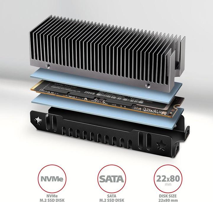 Immagine prodotto Axagon CLR-M2XT Raffreddatore passivo per SSD M.2, alluminio - 2280