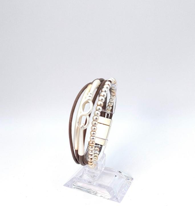 Image du produit Signé Signè bracelet cuir avec fermeture magnétique & éléments argentés rhodiés No.12 (Métal, Laiton, sans plomb, Sans cadmium, Sans nickel)