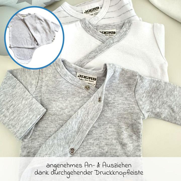 Produktbild Jacky Baby Wickelbody Langarm 3er Pack - Grau Melange, Ringel Baby-Bodys & Wickelbodys (68)