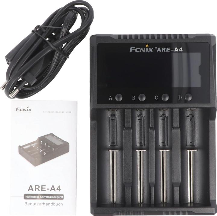 Actual product image Fenix Round cell charger ARE A4 (1 pcs., 10340, 10350, 10440, 10500, 12500, 12650, 13500, 13650, 14500, 14650, 16340, 16650, 17500, 17650, 17670, 18350, 18490, 18500, 18650, 18700, 21700, 22650, 25500, 26500, 26650, Rechargeable battery)