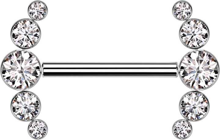 Star Piercing Threadless Barbell silber front fünf Kristalle silber (Titan G23, ohne Messing)