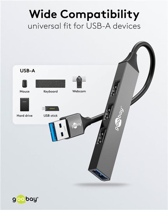 Actual product image Goobay Slim 4-port USB hub, USB-A to USB-A, USB 3.2 (USB-A, 4 Ports)