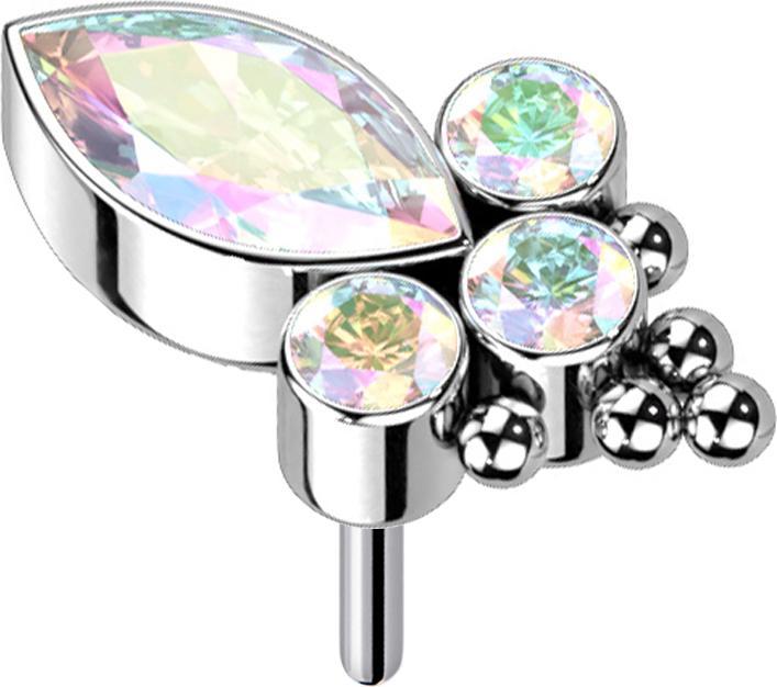 Image du produit Star Piercing Cristal ovale multicolore et trois cristaux multicolores (Titane G23, sans laiton)