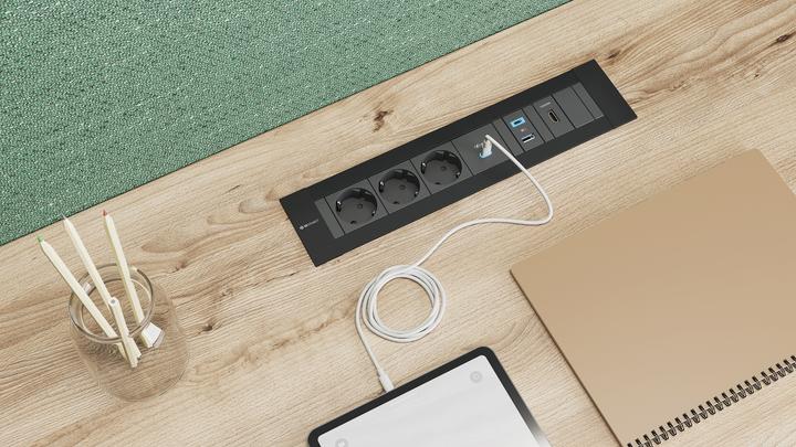 Actual product image IB Connect INTRO2.0 socket outlets ws 2x type 13 1x USB-C 60W 1x RJ45 1x HDMI (2 x, HDMI, Type 13, RJ45, USB-C, 0.30 m)