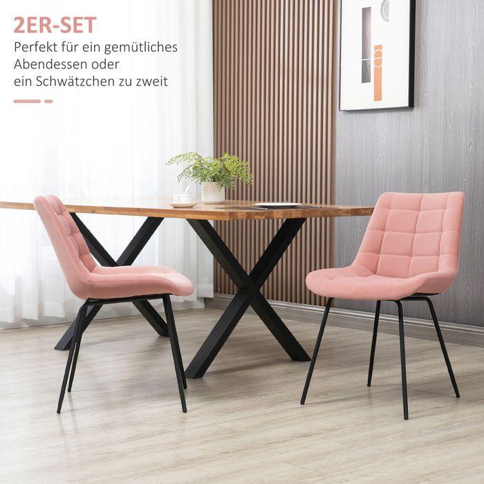 Produktbild Swisshandel24 Esszimmerstuhl 2er Set, Samtbezug in Rosa, Retrodesign, Stahlbeine