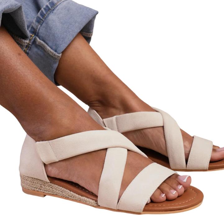 Actual product image Where's That From Womens/Ladies Hummingbird Suede Crossover Strap Extra Wide Low Wedge Sandals (38)