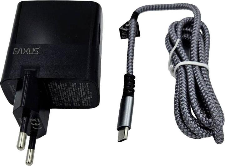 Actual product image Eaxus USB charger with charging cable, 3 ports, 2x type-C & 1x type-A, 65 watts, black (65 W)