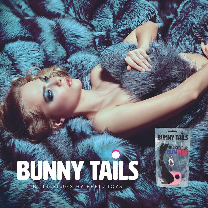Actual product image FeelzToys Bunny Tails Butt Plug Pink