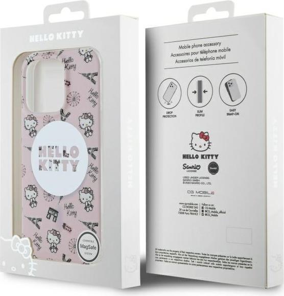 Immagine prodotto Hello Kitty HKHMP16LHAOPP Custodia rigida per iPhone 16 Pro 6,3" różowy/rosa IML All Over Paris Magsafe (Apple iPhone 16 Pro)