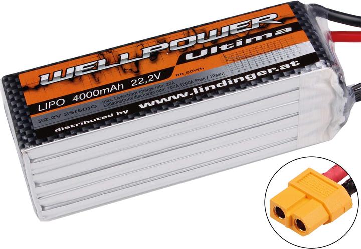 Actual product image Wellpower Lipo battery Ultima 4000 mAh / 22.2 Volt 6S 25/50C CH3/5 XT-60 (22.20 V, 4000 mAh)