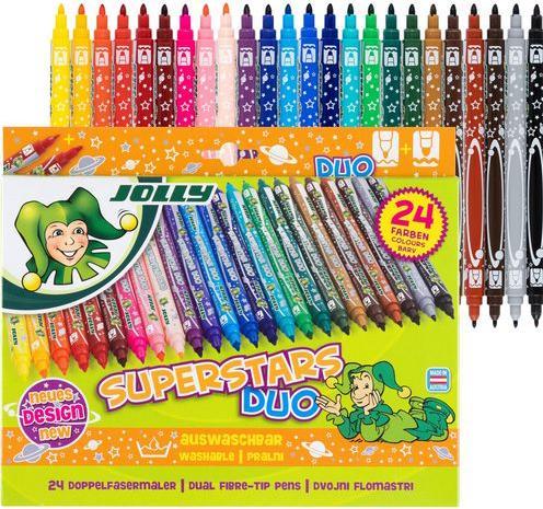 Jolly Superstar DUO fibre-tip pens One thick and one thin tip High-quality felt-tip pen Washable 2 (Multicoloured, 24 x)
