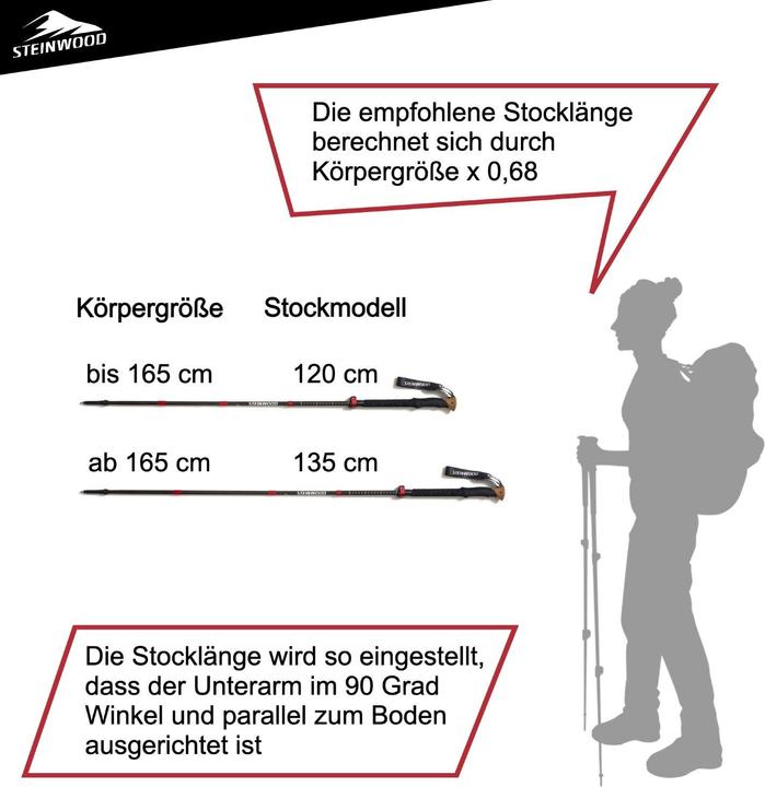 Immagine prodotto Steinwood Carbon Wanderstöcke, Leicht, Verstellbar, mit Gummipuffern und Tragebeutel, Faltbar 135cm (115 - 135 cm)