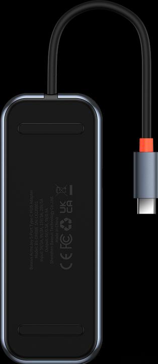Actual product image Baseus AcmeJoy 5-Port Type-C HUB AdapterType-C to HDMI*1+USB3.0*2+USB2.0*1+Type-C PD&Data *1Dark Gray (USB-C, 5 Ports)