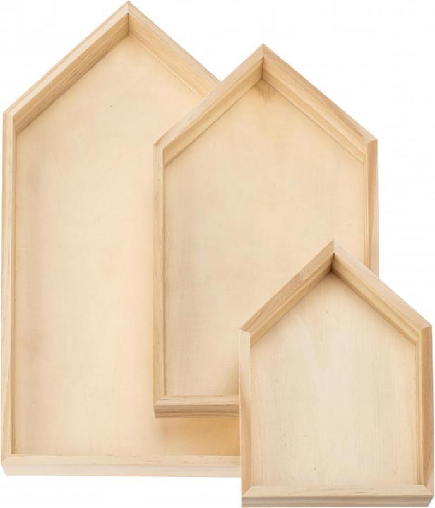 Image du produit Glorex Set de plateaux en bois 3pcs, maison (14 x 20 cm, 20 x 40 cm)