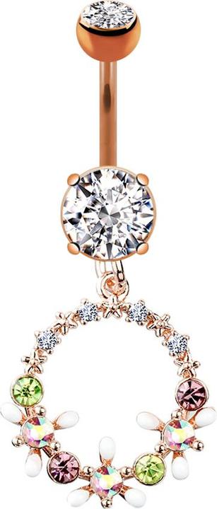 Immagine prodotto Star Piercing Banana oro rosa con ciondolo a cerchio con cristalli e fiori (Acciaio chirurgico 316L, Ottone)