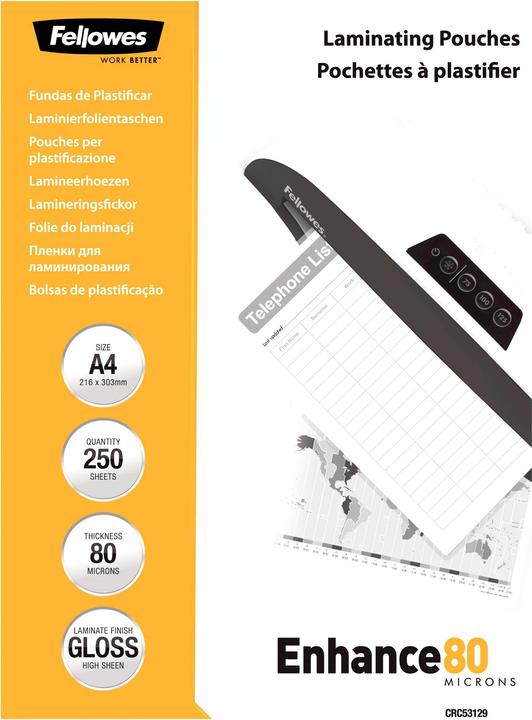 Image du produit Fellowes Enhance 80 (A4, 250 pièce(s), 80 µm)