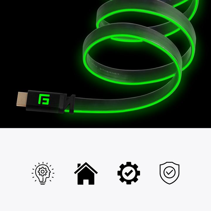 Actual product image Floating Grip HDMI Cable High Speed 8K/60Hz LED 1.5m green (1.50 m, HDMI)