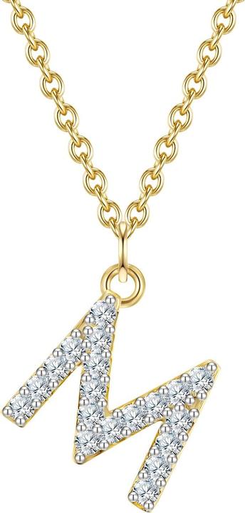 Glanzstücke München Damen Buchstabe M Sterling Silber Zirkonia Gelbgold 45,0 cm Basiskette + 5,0 cm Verlängerung - 32066 (Sterling Silber, 40 - 45 cm)