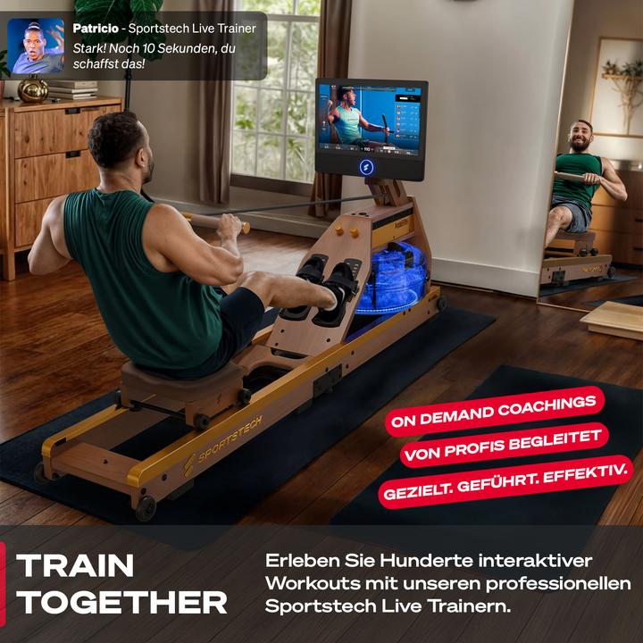 Actual product image (Set-A) Sportstech Rudergerät AquaElite Walnut