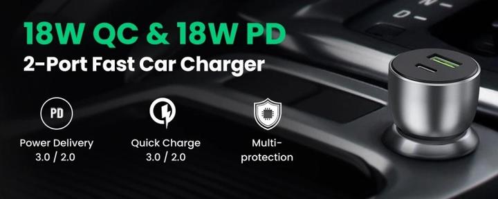 Actual product image Ugreen USB-C PD + USB-A QC 36W Car Charger