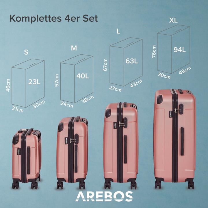 Immagine prodotto Arebos Valigia (94 l, Bagaglio a mano (fino a 50 litri), M (50 - 90l), L (90 - 115l), XL (da 115l))