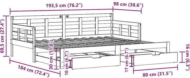 Immagine prodotto VidaXL Letto da giorno Divano letto Letto estraibile Divano letto Letto ospite Cassetti 90x190cm (Divano letto)