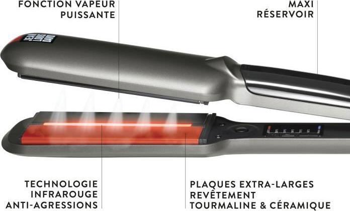Image du produit Jean Louis David 39968 Lisseur de cheveux à vapeur infrarouge Protéger jusqu'à 235C max 50 W (Fer plat)
